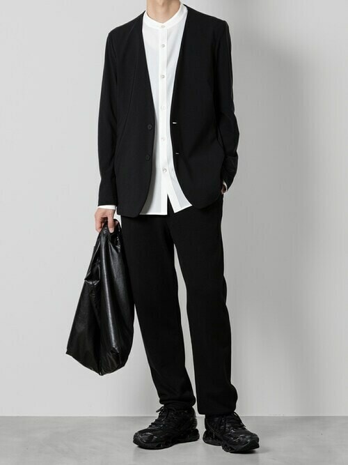 PE ストレッチダブルクロス カラーレスジャケット / PE STRETCH DOUBLE CLOTH COLLARLESS JACKET