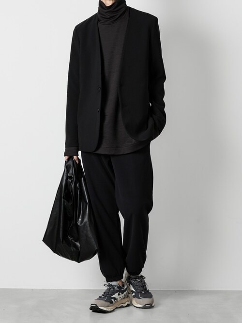 PE ストレッチダブルクロス カラーレスジャケット / PE STRETCH DOUBLE CLOTH COLLARLESS JACKET