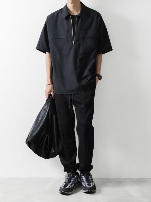 PE/CO/LI ツイル ハーフジップ S/Sシャツ / PE/CO/LI TWILL HALF ZIP S/S SHIRT