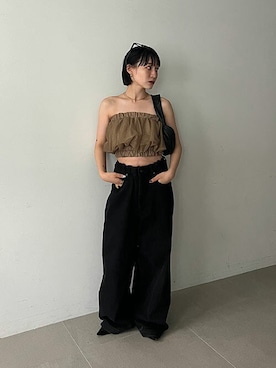 「アイテム（チューブトップ）」を使った、SORINさん（レディース・152cm）の夏コーディネート