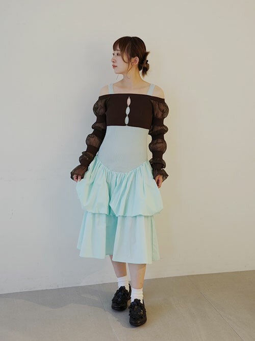 Rib Deformed Hem Bare Dress（膝丈/ミディ丈ワンピース