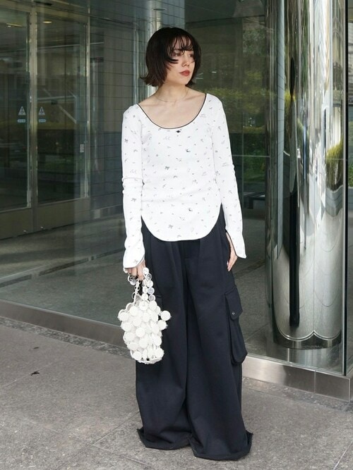 セール】Tattoo Print U Neck Waffle Top（Tシャツ/カットソー