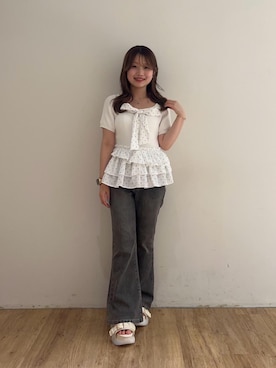「MAJESTIC LEGON（マジェスティックレゴン）のジェリーソールスポサン（サンダル、ホワイト系）」を使った、はなのさんの夏コーディネート