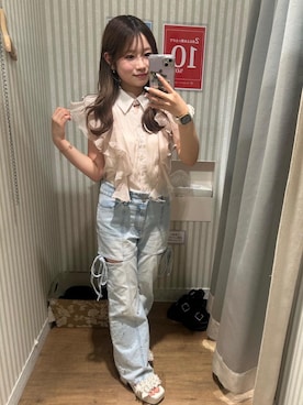 「MAJESTIC LEGON（マジェスティックレゴン）のミルフィーユフリル厚底サンダル（サンダル、ホワイト系）」を使った、はなのさんの夏コーディネート