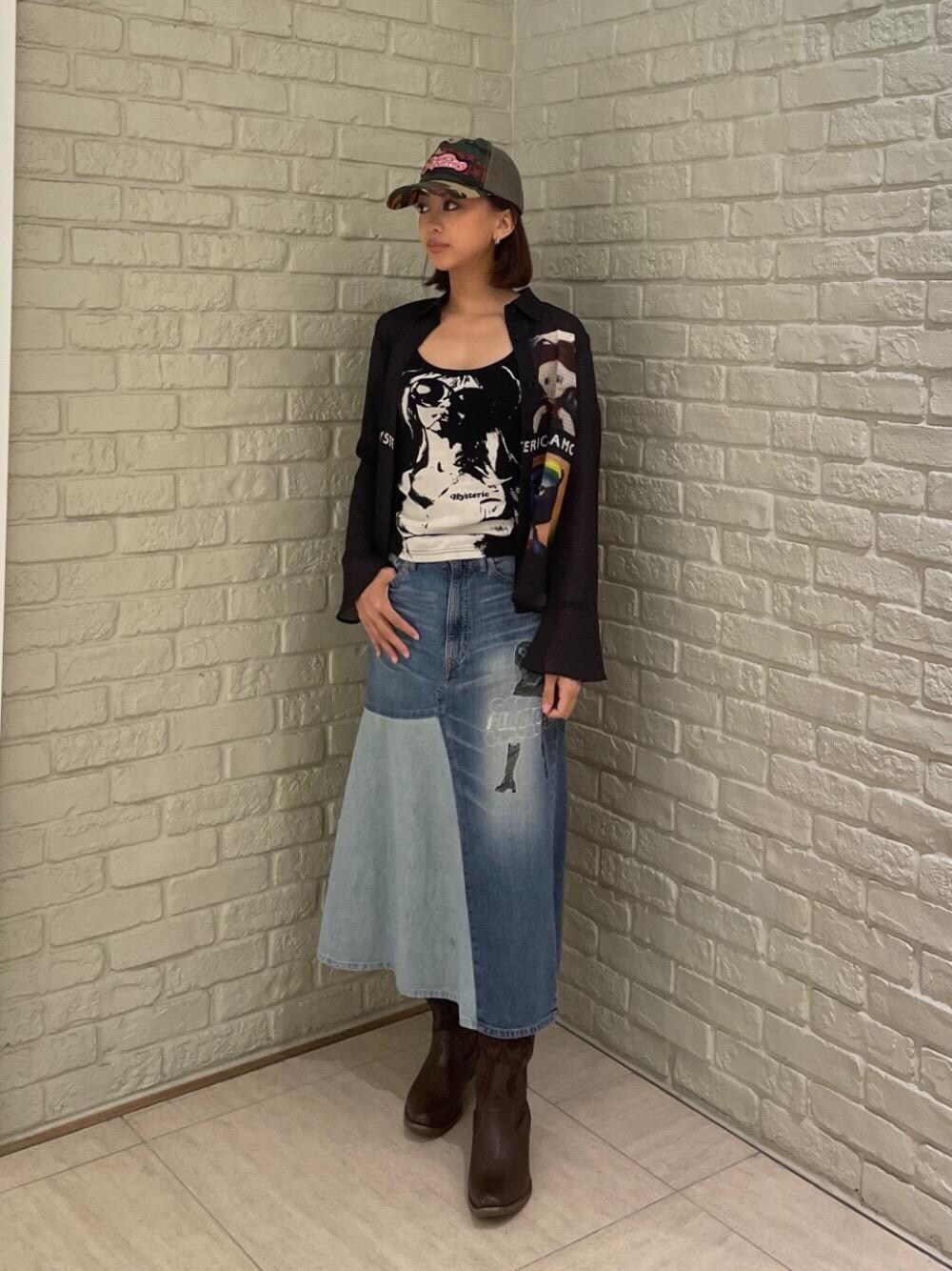 ヒステリックグラマー　VIXEN GIRL刺繍　スクラッチデニムスカート　M HYSTERIC GLAMOUR｜VIXEN GIRL刺繍 スクラッチデニムスカート