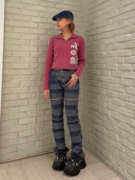 「アイテム（その他アウター、ピンク系）」を使った、sansanさん（レディース・160cm）の秋コーディネート