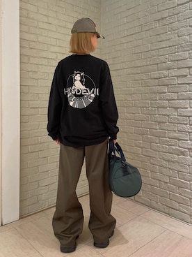 「アイテム（ドラムバッグ）」を使った、sansanさん（レディース・160cm）の秋コーディネート