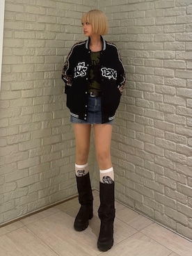 「アイテム（スタジャン）」を使った、sansanさん（レディース・160cm）の秋コーディネート