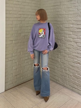 「HYSTERIC GLAMOUR（ヒステリックグラマー）のローライズフレアデニムパンツ（デニムパンツ、ブルー系）」を使った、sansanさん（レディース）の春コーディネート