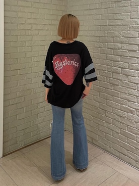 「HYSTERIC GLAMOUR（ヒステリックグラマー）のローライズフレアデニムパンツ（デニムパンツ、ブルー系）」を使った、sansanさん（レディース）の春コーディネート