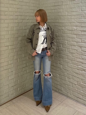 「HYSTERIC GLAMOUR（ヒステリックグラマー）のローライズフレアデニムパンツ（デニムパンツ、ブルー系）」を使った、sansanさん（レディース）の春コーディネート