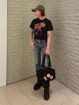 「HYSTERIC GLAMOUR（ヒステリックグラマー）のSP加工スリムデニムパンツ（デニムパンツ、ブルー系）」を使った、sansanさん（レディース）の春コーディネート