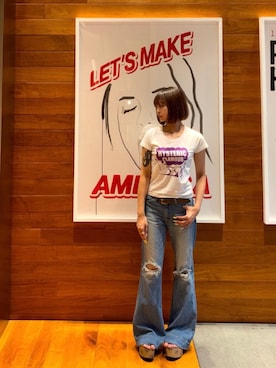 「HYSTERIC GLAMOUR（ヒステリックグラマー）のローライズフレアデニムパンツ（デニムパンツ、ブルー系）」を使った、sansanさん（レディース）の夏コーディネート