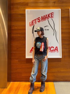 「HYSTERIC GLAMOUR（ヒステリックグラマー）のローライズストレートデニムパンツ（その他パンツ、ブルー系）」を使った、sansanさん（レディース）の夏コーディネート