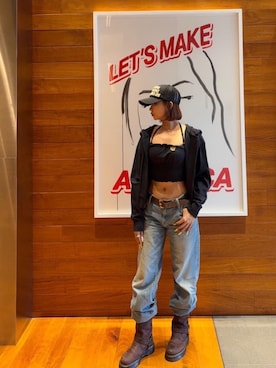 「HYSTERIC GLAMOUR（ヒステリックグラマー）のHYSTERIC GIRL ワイドパーカー（パーカー、ブラック系）」を使った、sansanさん（レディース）の夏コーディネート
