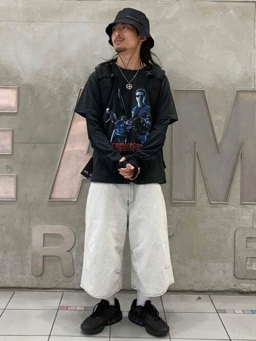 BEAMS 5ポケット クウォーターレングス ワイドデニム ブラックS BEAMS（ビームス）5ポケット クウォーターレングス ワイドデニム