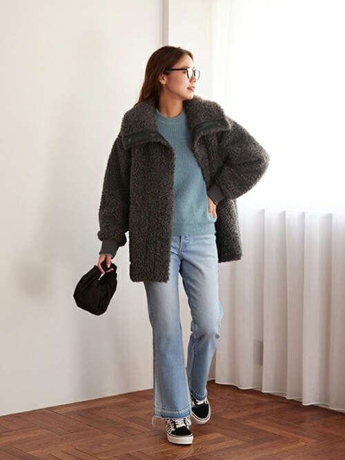 セール】カーリーフェイクファービックカラーブルゾン（ブルゾン