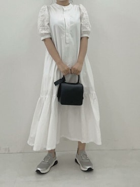 「ワンピース×スニーカー」｜「アイテム（シャツワンピース）」を使った、神戸レタスさん（レディース・152cm）の夏コーディネート