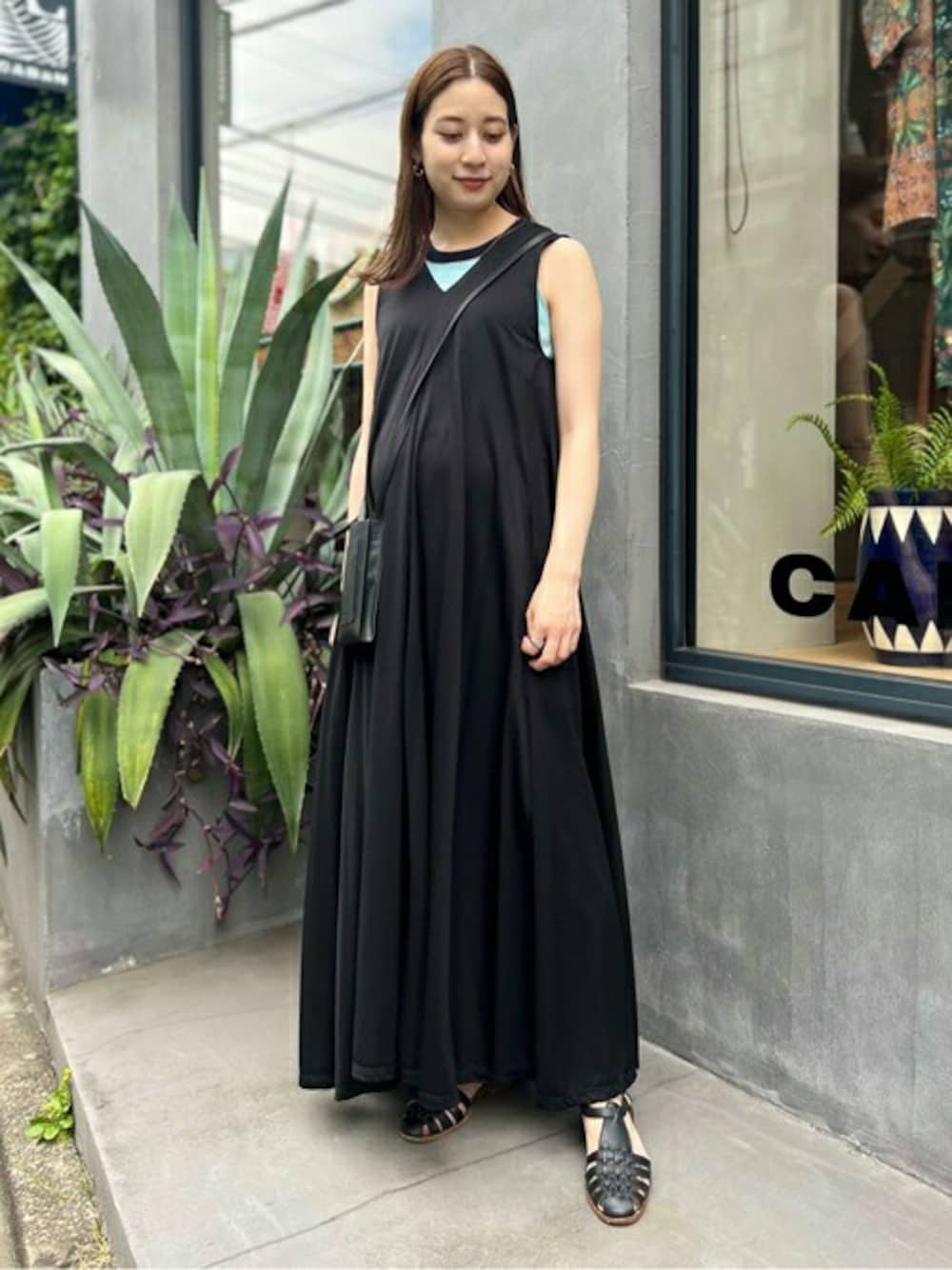 caban Vネックワンピース キュプラポリエステルスムース Vネック