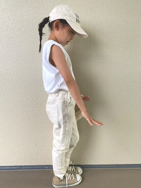 「The animals observatory（ジ・アニマルズ・オブザーバトリー）のアイテム（帽子）」を使った、kapoさん（キッズ・120cm）の夏コーディネート