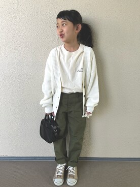 「アイテム（カーディガン/ボレロ、ホワイト系）」を使った、kapoさん（キッズ・120cm）の春コーディネート