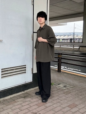 「SENSE OF PLACE by URBAN RESEARCH(センスオブプレイスバイアーバンリサーチ)のマイクロチェックエクストラルーズショートスリーブシャツ(シャツ/ブラウス、ブラウン系)」を使った、kainanさん(メンズ・176cm)の春コーディネート