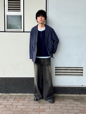 「SENSE OF PLACE by URBAN RESEARCH(センスオブプレイスバイアーバンリサーチ)のシアサッカーダブルジャケット(その他アウター、ブルー系)」を使った、kainanさん(メンズ・176cm)の春コーディネート