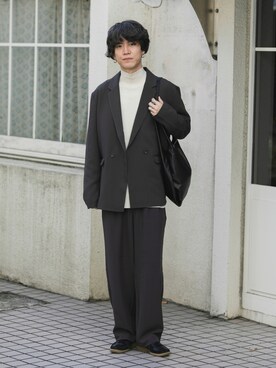 「SENSE OF PLACE by URBAN RESEARCH（センスオブプレイスバイアーバンリサーチ）のフェイクレザーマルシェバッグ（トートバッグ）」を使った、kainanさん（メンズ・176cm）の秋コーディネート