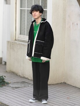 「SENSE OF PLACE by URBAN RESEARCH（センスオブプレイスバイアーバンリサーチ）のアイテム（ムートンコート）」を使った、kainanさん（メンズ・176cm）の冬コーディネート