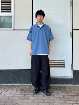 「SENSE OF PLACE by URBAN RESEARCH(センスオブプレイスバイアーバンリサーチ)の『接触冷感/速乾』スパンブロードプルオーバーシャツ(シャツ/ブラウス、ブルー系)」を使った、kainanさん(メンズ・176cm)の夏コーディネート