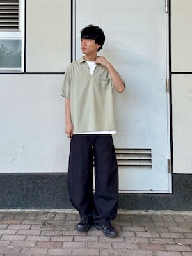 「SENSE OF PLACE by URBAN RESEARCH(センスオブプレイスバイアーバンリサーチ)の『接触冷感/イージーケア』クイックドライアソートドローコードショートスリーブ Tシャツ(Tシャツ/カットソー、ホワイト系)」を使った、kainanさん(メンズ・176cm)の夏コーディネート