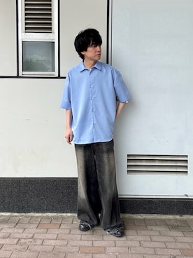 「SENSE OF PLACE by URBAN RESEARCH(センスオブプレイスバイアーバンリサーチ)のメランジレギュラーカラーショートスリーブシャツ(シャツ/ブラウス、ブルー系)」を使った、kainanさん(メンズ・176cm)の夏コーディネート