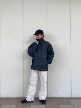 「ホワイトパンツ」｜「アイテム（ジャケット/アウター）」を使った、りゅうじさん（メンズ・167cm）の冬コーディネート