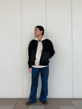 「アイテム（パーカー、ホワイト系）」を使った、りゅうじさん（メンズ・167cm）の秋コーディネート