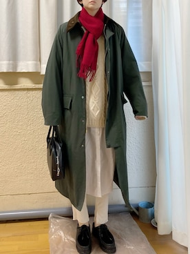 「barbour」｜「アイテム（シャツワンピース）」を使った、ぷにさん（レディース・165cm）の冬コーディネート