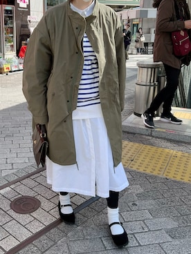 「シャツワンピ」｜「アイテム（モッズコート）」を使った、ぷにさん（レディース・165cm）の春コーディネート