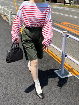 「E.PORSELLI（ポルセッリ）のPORSELLI  CALF NORMAL VAMP BALLET（バレエシューズ）」を使った、ぷにさん（レディース・165cm）の春コーディネート