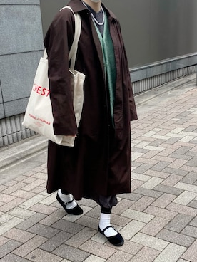 「シャツワンピ」｜「アイテム（ステンカラーコート）」を使った、ぷにさん（レディース・165cm）の冬コーディネート
