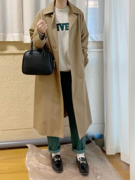 「LENO（リノ）のアイテム（ステンカラーコート）」を使った、ぷにさん（レディース・165cm）の冬コーディネート