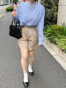 「E.PORSELLI（ポルセッリ）のPORSELLI  CALF NORMAL VAMP BALLET（バレエシューズ）」を使った、ぷにさん（レディース・165cm）の夏コーディネート