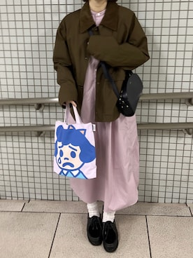 「シャツワンピ」｜「アイテム（ブルゾン）」を使った、ぷにさん（レディース・165cm）の秋コーディネート