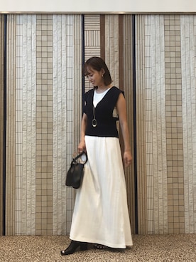 「ノースリーブニット」｜「アイテム（ワンピース/ドレス）」を使った、SAYAKAさん（レディース・153cm）の夏コーディネート