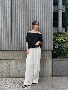 「ホワイトパンツ」｜「アイテム（スラックス）」を使った、SAYAKAさん（レディース・153cm）の夏コーディネート