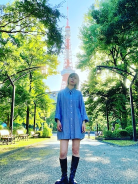 「ブーツスタイル」｜「アイテム（シャツワンピース）」を使った、べべ🔥さん（レディース・165cm）の冬コーディネート