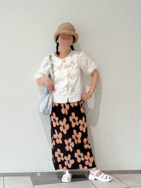 「アイテム（ブローチ/コサージュ）」を使った、Kyokoさん（レディース・156cm）の夏コーディネート
