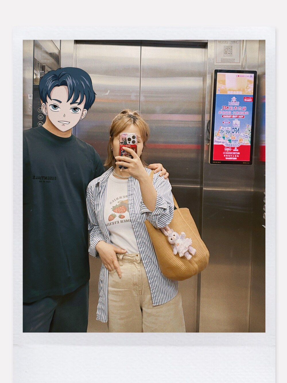 「ZARAのアイテム（かごバッグ、ベージュ系）」を使った、youni酱酱さん（レディース・155cm）の春コーディネートの1枚目の写真