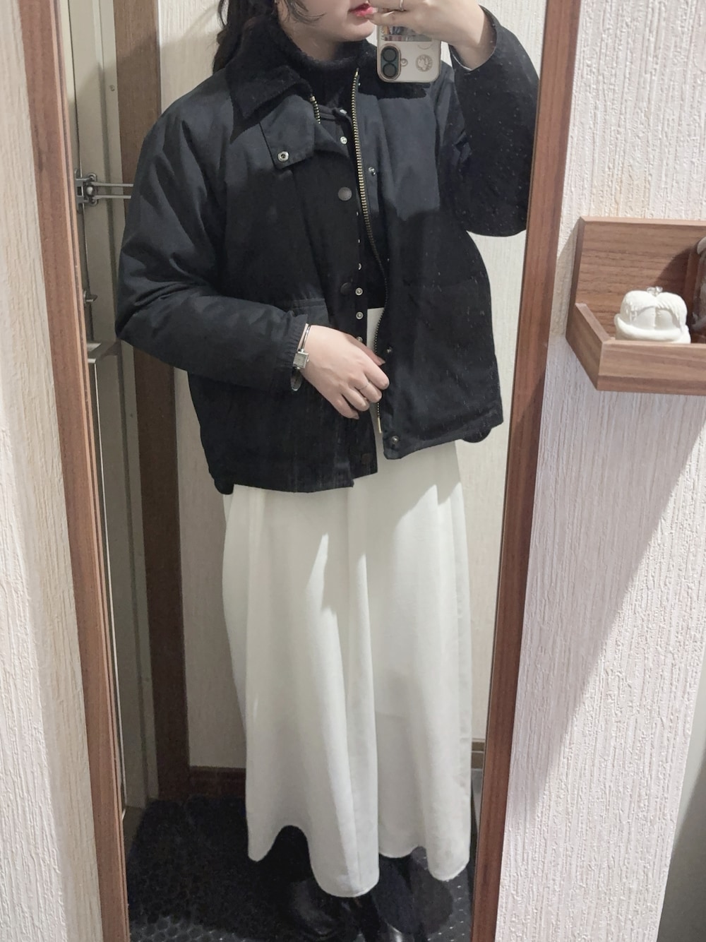 「n0_outfit、ootd、barbour、agnes b.」｜「FREAK'S STOREのBarbour BORROWDALE / TRANSPORT（ブルゾン、ブラック系）」を使った、n さん（レディース・161cm）の春コーディネートの1枚目の写真