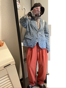 「アイテム（ハット、ブラウン系）」を使った、星人さん（レディース・153cm）の春コーディネート