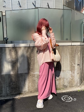 「one after another NICE CLAUP（ワンアフターアナザーナイスクラップ）の肩開きマルチwayシャツ（シャツ/ブラウス、ピンク系）」を使った、mayukoさん（レディース・147cm）の春コーディネート