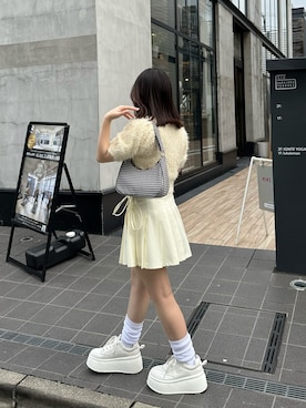 「one after another NICE CLAUP（ワンアフターアナザーナイスクラップ）の【選べるS/Mサイズ】プリーツ巻きスカート（スカート）」を使った、mayukoさん（レディース・147cm）の春コーディネート